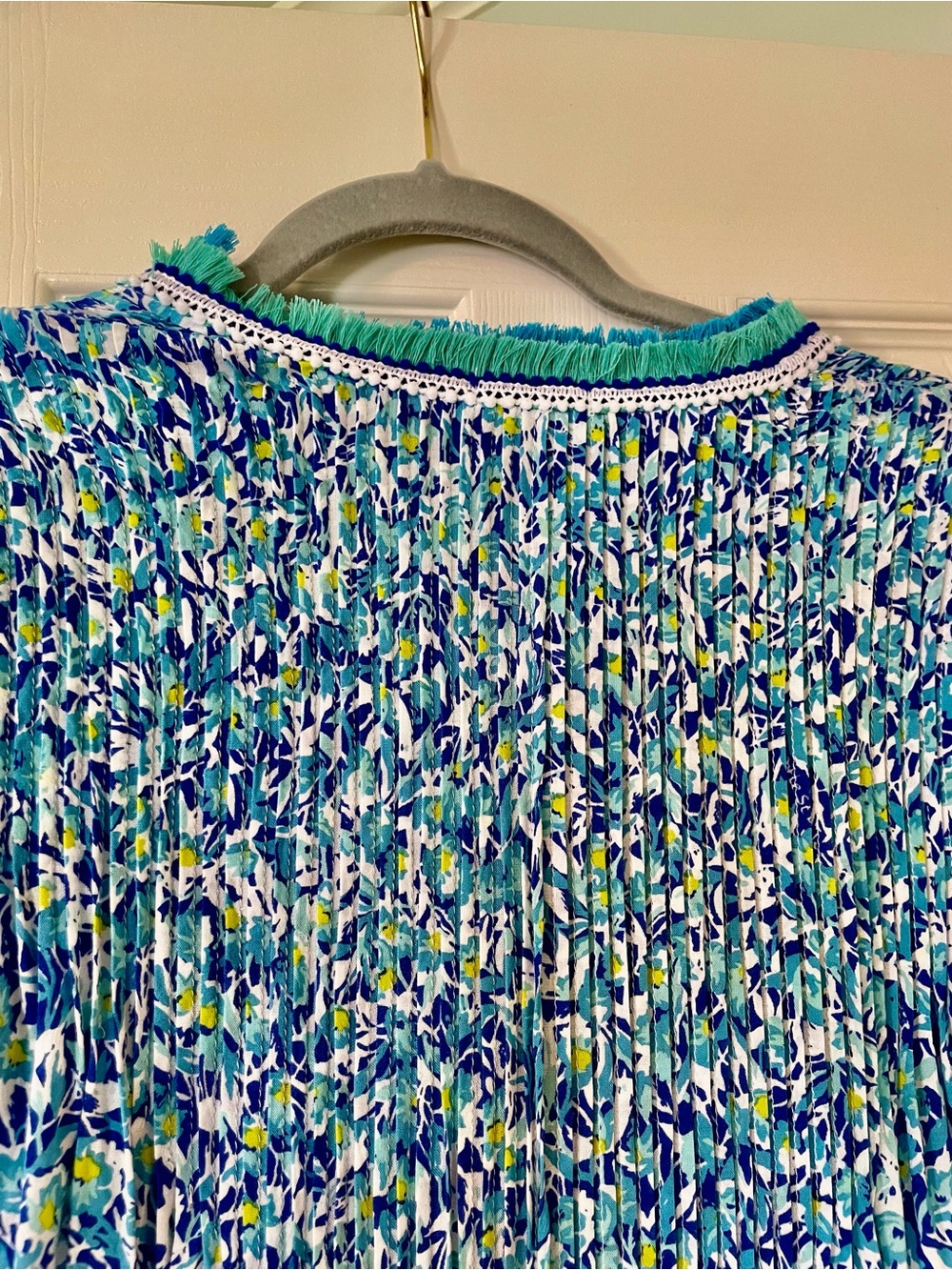 Poupette St Barth Blue Floral Pleated Tunic Cover Up Crochet Trim - Picture 3 of 7